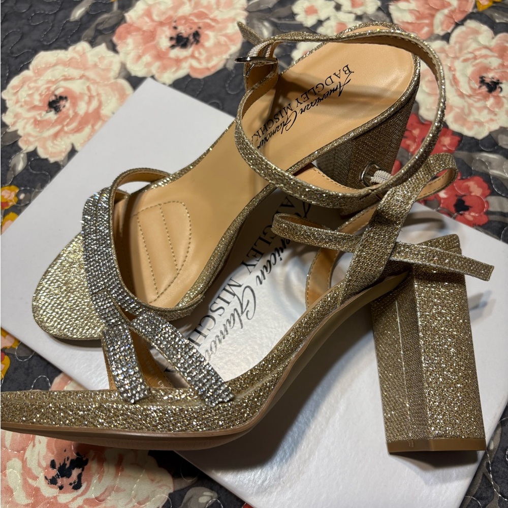 Badgley Mischka Glittering Gold Block Heels